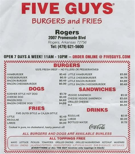 five guys burgers & fries menu|Five Guys Menu Prices UK